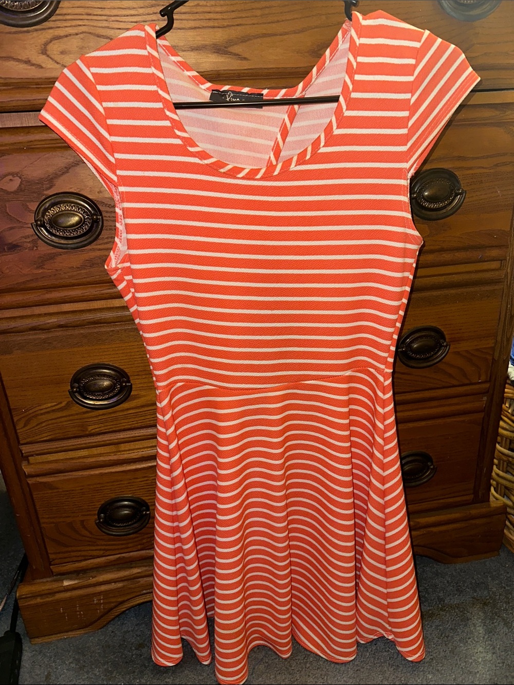 Coral and White Striped Dress